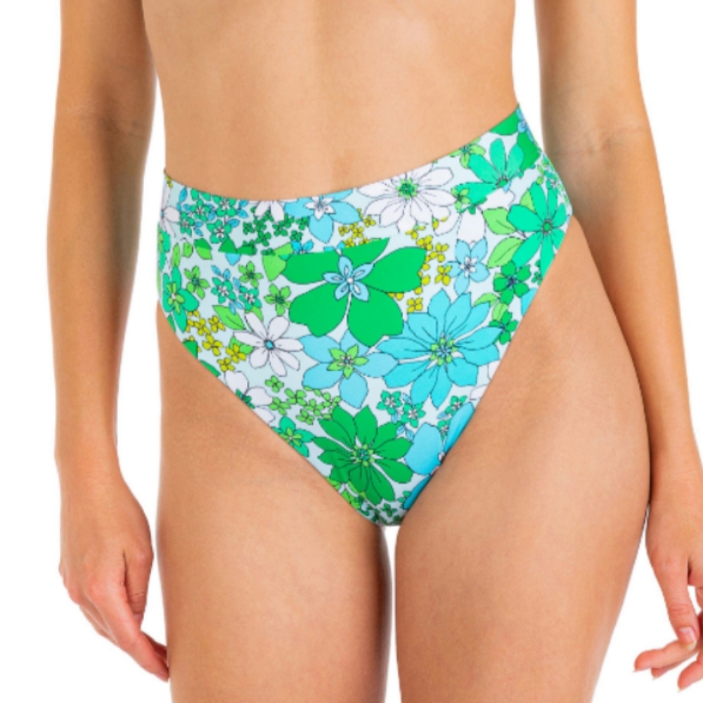 🦚﻿HURLEY WILD BLOOM REVERSIBLE MODERATE HIGH WAIST BIKINI BOTTOM SIZE L